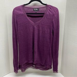 Sam Edelman Long sleeve Layered Pullover Top Purple Size M V Neck Frayed Hem